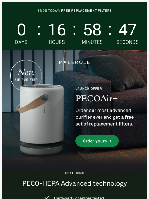 molekule newsletter: FINAL HOURS: $124 in free filters ⌛