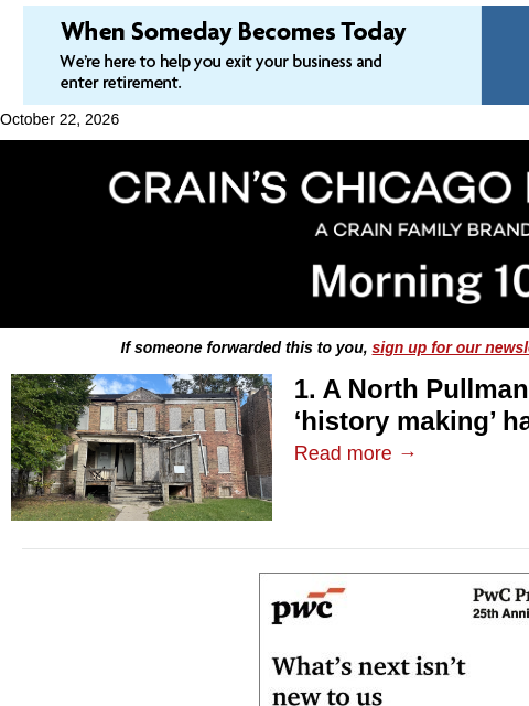 crainalerts newsletter: North Pullman housing rehab stalls out