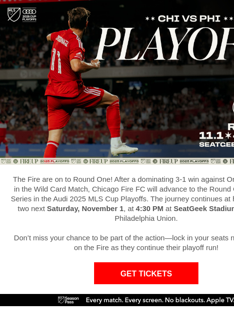 chicagofirefc newsletter: Playoff Soccer Continues: Fire vs. Philadelphia Sa...
