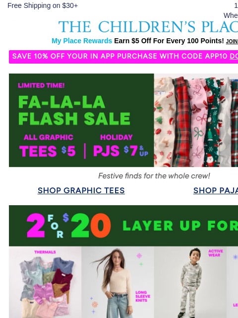 childrensplace newsletter: ✨ 2-DAY FLASH ✨ $5 Holiday Tees + $7 & up Festive ...