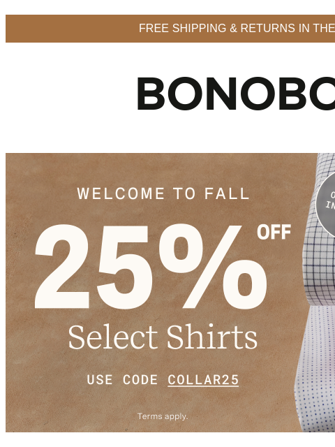 bonobos newsletter: Shirts on Sale: 25% Off Hundreds of Styles