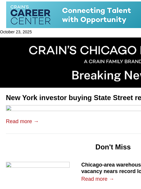 crainalerts newsletter: State Street retail property sold to NY investor