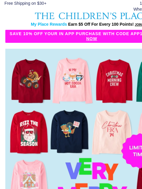 childrensplace newsletter: 🚨ENDS TONIGHT: Holiday FLASH! $5 Tees