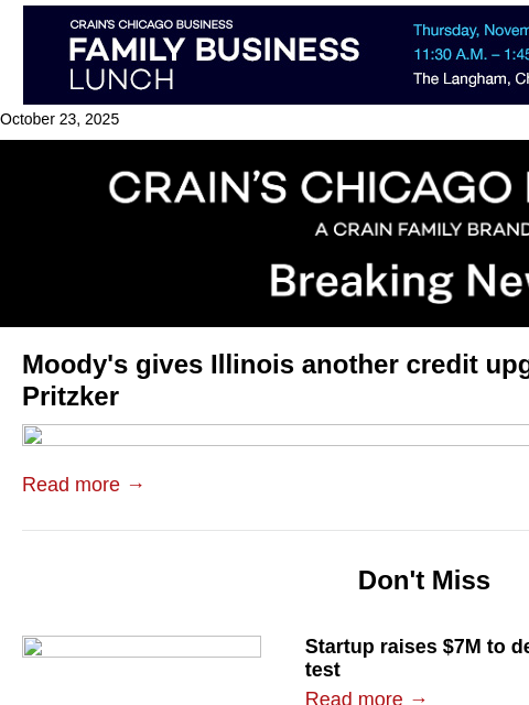 crainalerts newsletter: Another credit upgrade for Illinois