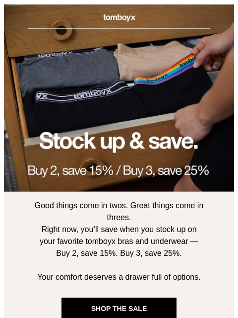 tomboyx newsletter: Stock up & save 25% on Bras & Undies