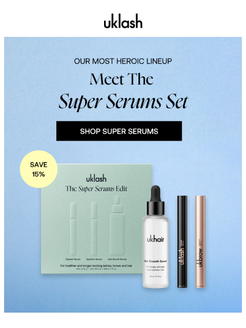 uklash newsletter: SAVE 15% on game-changer growth serums 🔬🦸‍♀️