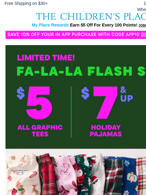 childrensplace newsletter: ✨ LAST DAY! ✨ $5 Tees & $7+ Holiday PJs