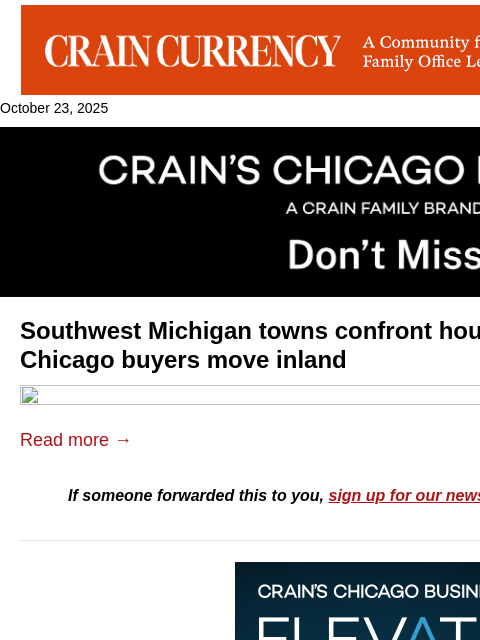 crainalerts newsletter: Chicago buyers reshape Southwest Michigan housing