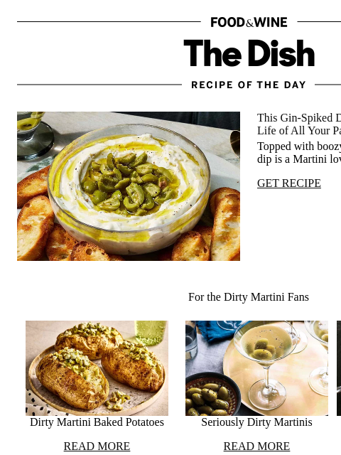 foodandwine newsletter: Dirty Martini Dip