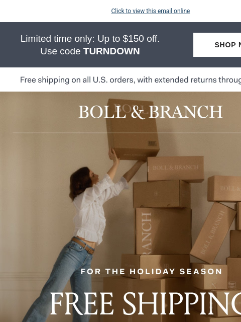 bollandbranch newsletter: Enjoy free shipping on every order