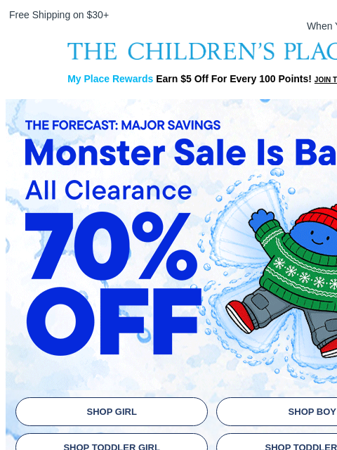 childrensplace newsletter: 🚨 It's Here: 70% OFF Monster Clearance!