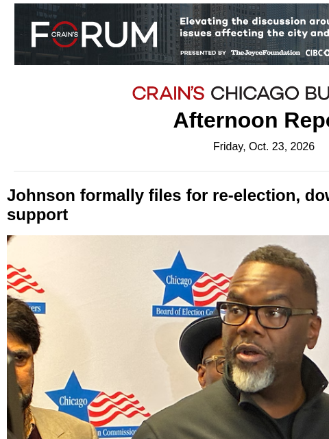 crainalerts newsletter: Johnson officially throws his hat in