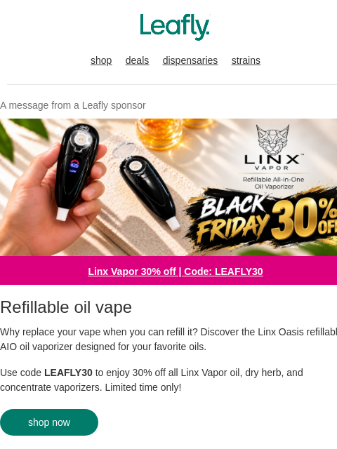 leafly newsletter: Linx Vapor 30% off sale 💨