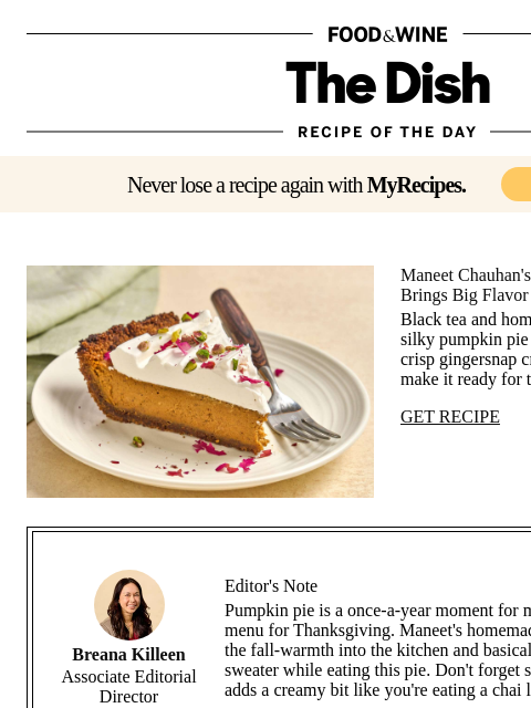 foodandwine newsletter: Chai-Spiced Pumpkin Pie
