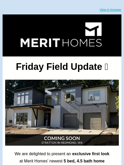 merithomesinc newsletter: First Look at STRATTON in Grass Lawn! Coming Decem...