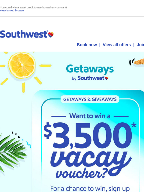 southwest newsletter: Enter for a chance to win Getaways & Giveaways