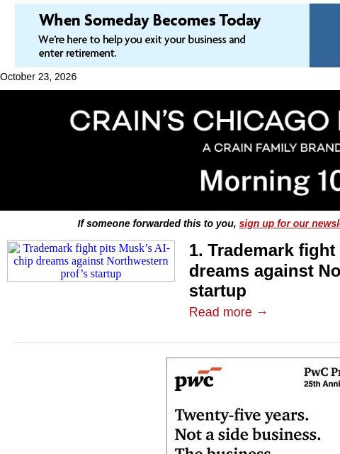 crainalerts newsletter: Elon Musk and Northwestern prof spar over trademar...