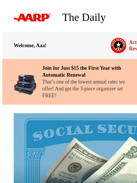aarp newsletter: The Daily — Social Security Cost-of-Living Adjustm...