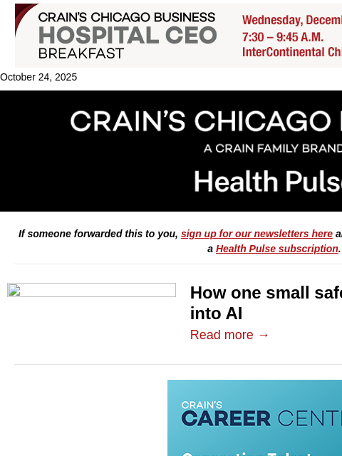 crainalerts newsletter: Chicago safety net's AI experiment