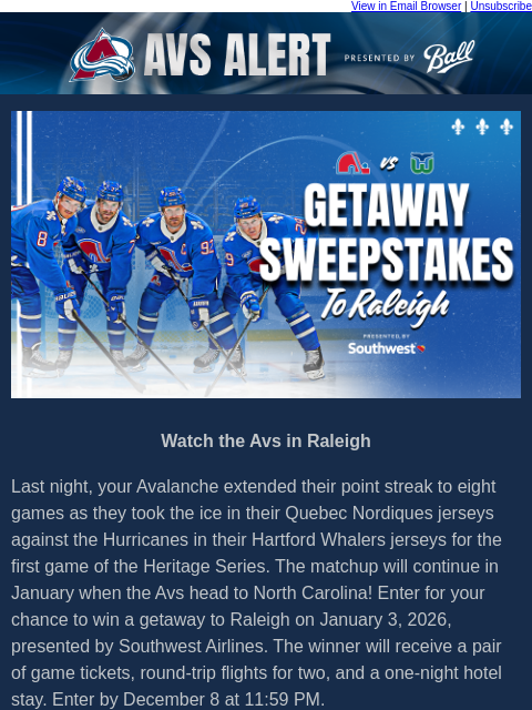 thecoloradoavalanche newsletter: 🏔️ Your Heritage Series Getaway Awaits