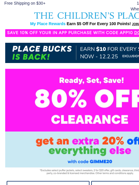 childrensplace newsletter: 🆕 STARTS NOW: 80% Off CLEARANCE + EXTRA 20% OFF c...