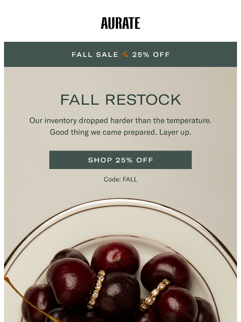 auratenewyork newsletter: 25% OFF + RESTOCKED = GO