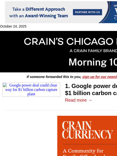 crainalerts newsletter: Google's bet on an Illinois plant