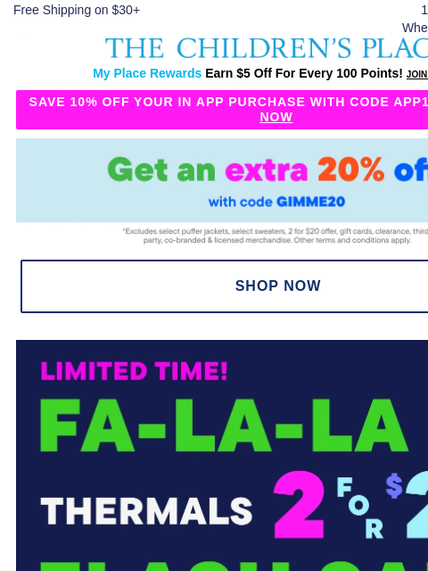 childrensplace newsletter: FLASH SALE ⚡ 2 for $20 Thermals ⚡ LIMITED TIME!