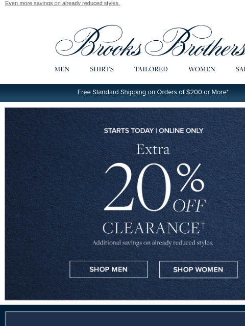 brooksbrothers newsletter: STARTS NOW: EXTRA 20% OFF SALE