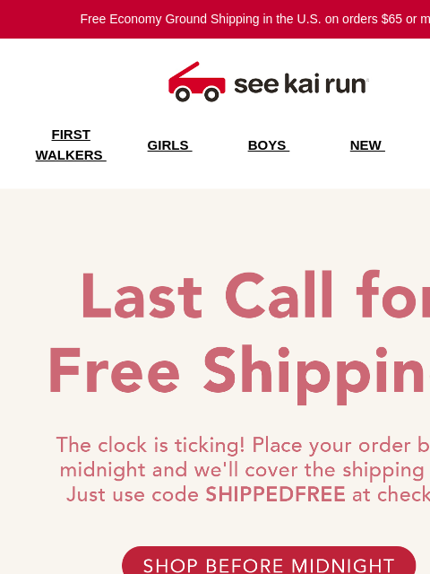 seekairun newsletter: Free Shipping Ends Tonight ⏰