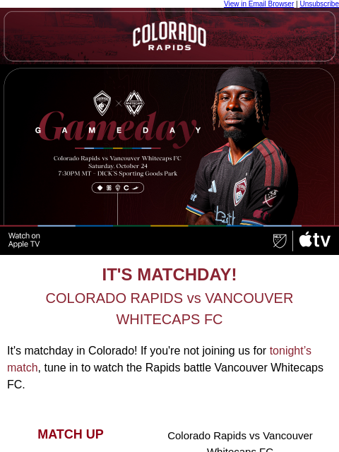 thecoloradorapids newsletter: How to Watch | Rapids vs Vancouver Whitecaps FC