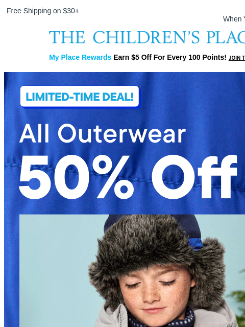 childrensplace newsletter: Cold Outside. $17.99 Puffers Are HOT. 🥶