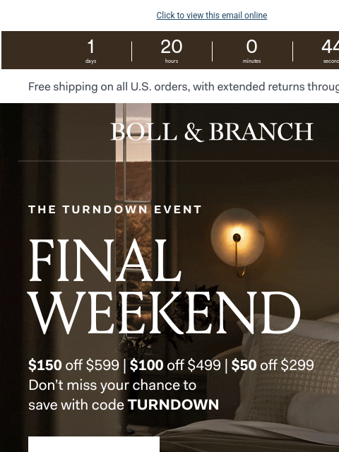 bollandbranch newsletter: Final weekend: up to $150 off