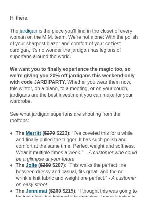 mmlafleur newsletter: 48 Hours Left: 20% off Jardigan