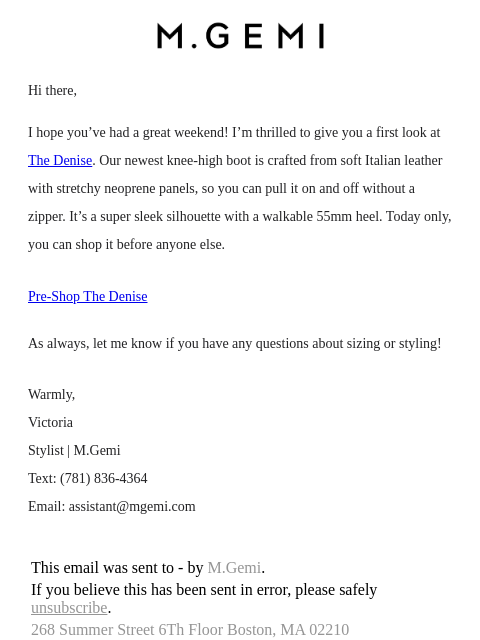 mgemi newsletter: Pre-Shop The Denise