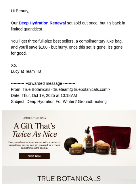 truebotanicals newsletter: FWD: The Routine That Sold Out Is Back