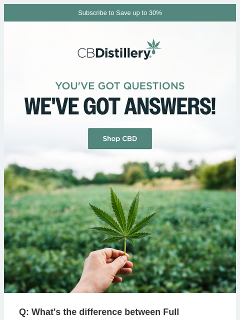 thecbdistillery newsletter: Got Questions About CBD?