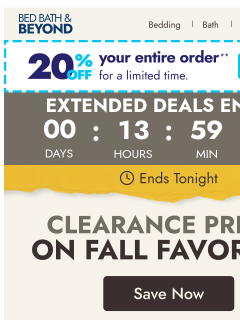 bedbathandbeyond newsletter: Extended! Fall Clearance Deals 🍂