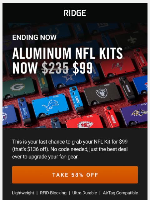 ridge newsletter: Ending: One Day Deal on NFL Kits