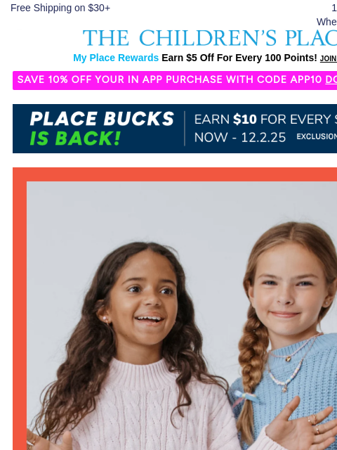 childrensplace newsletter: Ready, Set, Get COZY with $15 & up Sweaters!