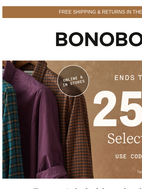 bonobos newsletter: Ends Soon: 25% Off Select Shirts