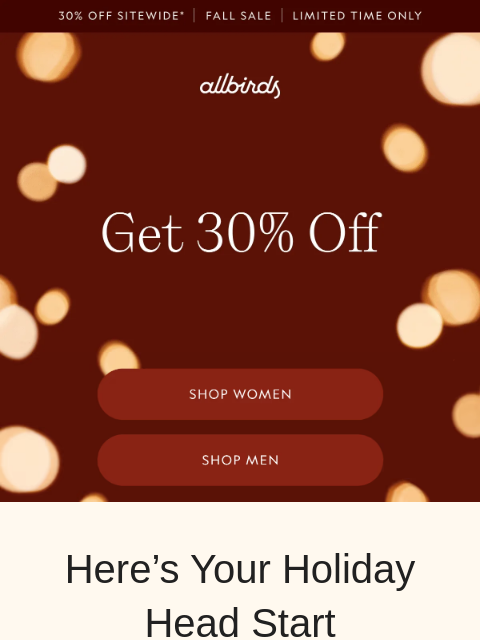allbirds newsletter: Shop In October, Relax In December.