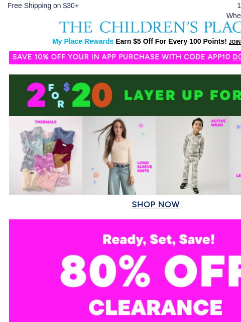 childrensplace newsletter: It's *LAYER* Season! Snag 2 for $20 Long Sleeve To...