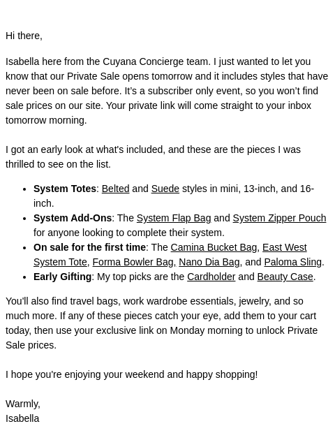 cuyana newsletter: Sneak Peek of Private Sale