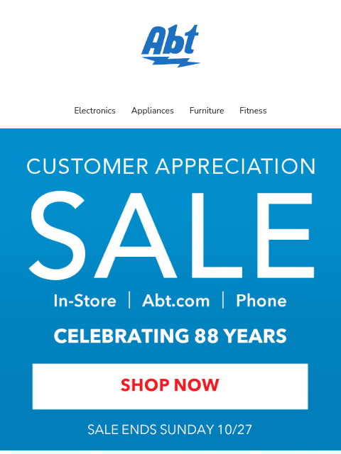 Celebrating 88 years—Thank you for choosing Abt! Shop exclusive deals on appliances, electronics, and more through Sunday. ‌ ‌ ‌ ‌ ‌ ‌ ‌ ‌ ‌ ‌ ‌ ‌ ‌ ‌ ‌ ‌ ‌ ‌ ‌ ‌ ‌ ‌ ‌ ‌ ‌ ‌ ‌ ‌ Abt-Logo Electronics