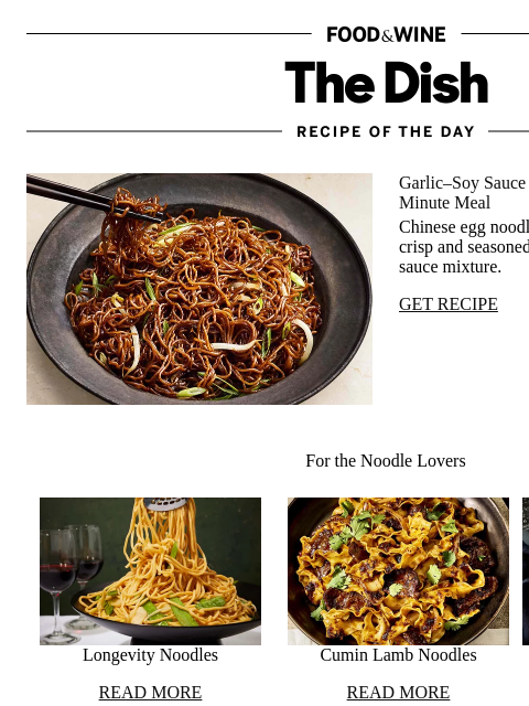 foodandwine newsletter: Garlic–Soy Sauce Noodles