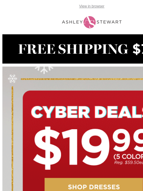 ashleystewart newsletter: β³Final hours for $19.99 side stripe dress CYBER DE...