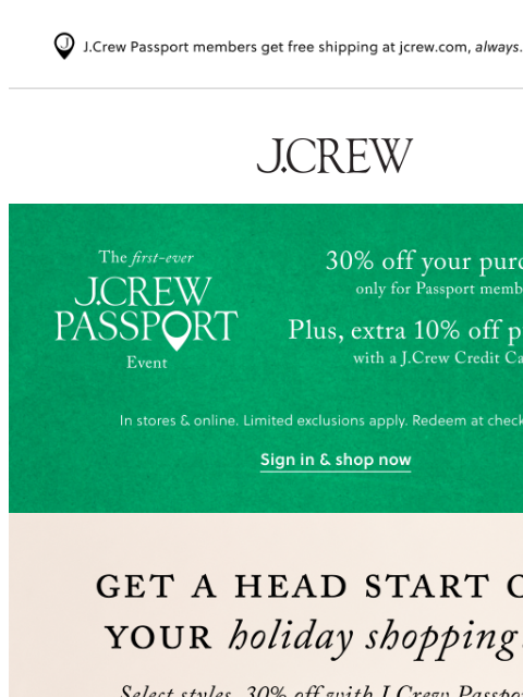 jcrew newsletter: Get a head start on holiday gift shopping...