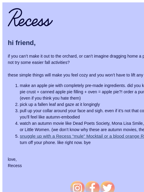 takearecess newsletter: apple picking? pumpkin carving?