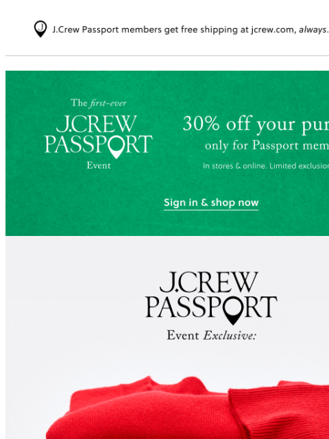 jcrew newsletter: Passport exclusive: 20% off cashmere!